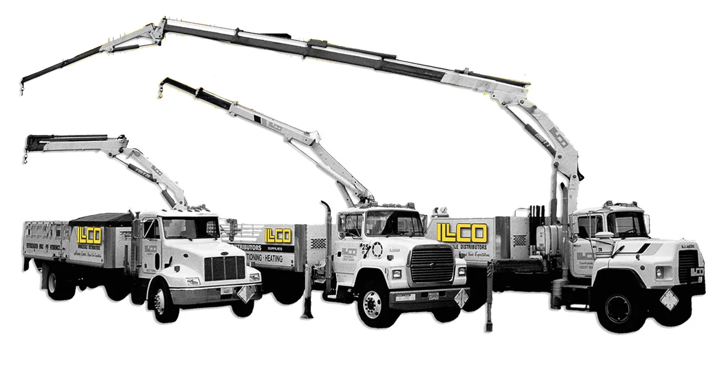ILLCO crane delivery trucks with booms extended
